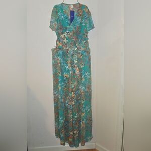 Floral Wrap Maxi Skirt and Tie Front Top, Built-In Shorts NWT